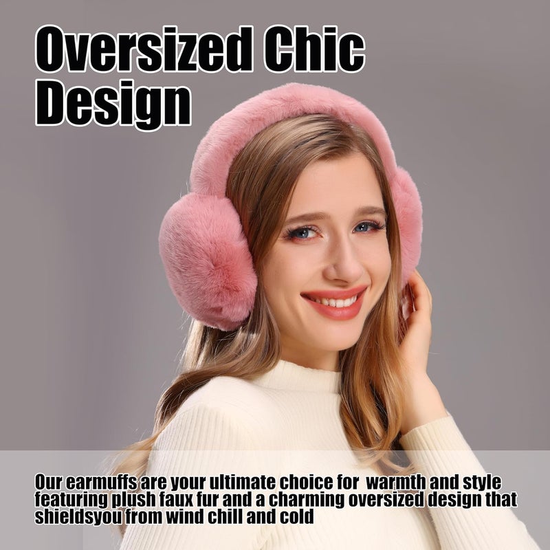 Fsmiling Winter Ear Muffs For Women Fuzzy Earmuffs Adjustable Ear Warmer Foldable - Image 2